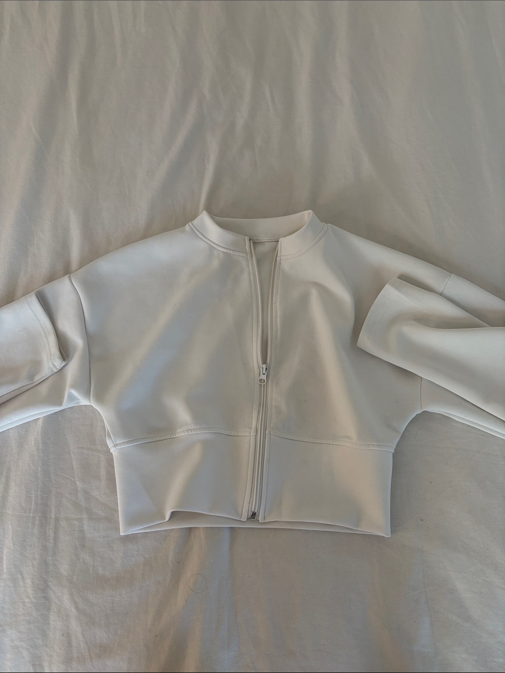 SHEIN White Cropped Zip-Front Bomber Jacket